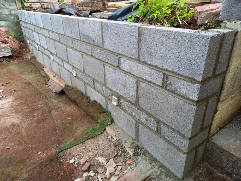 A retaining wall in a garden