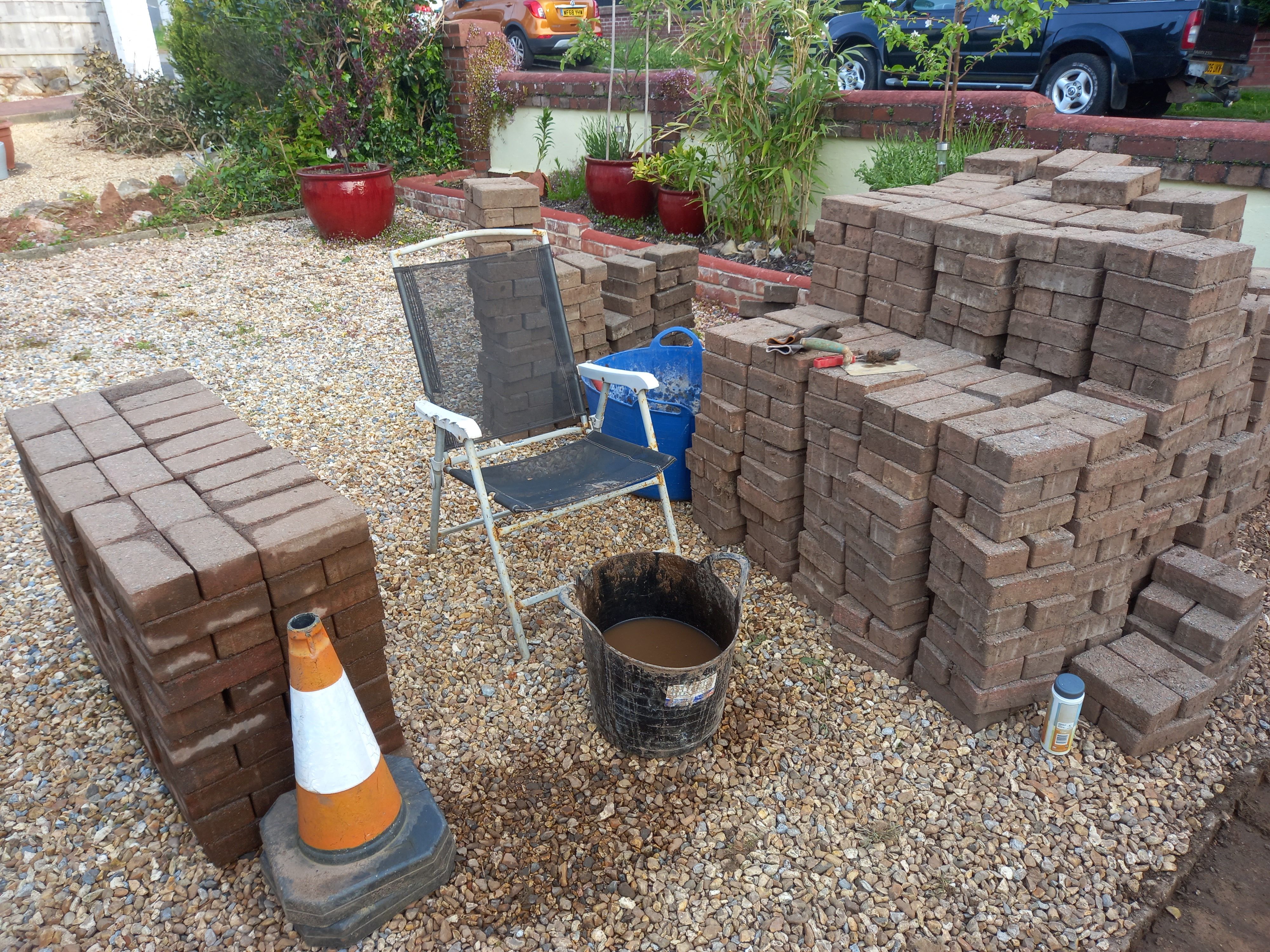 Stacks of pavers being cleaned