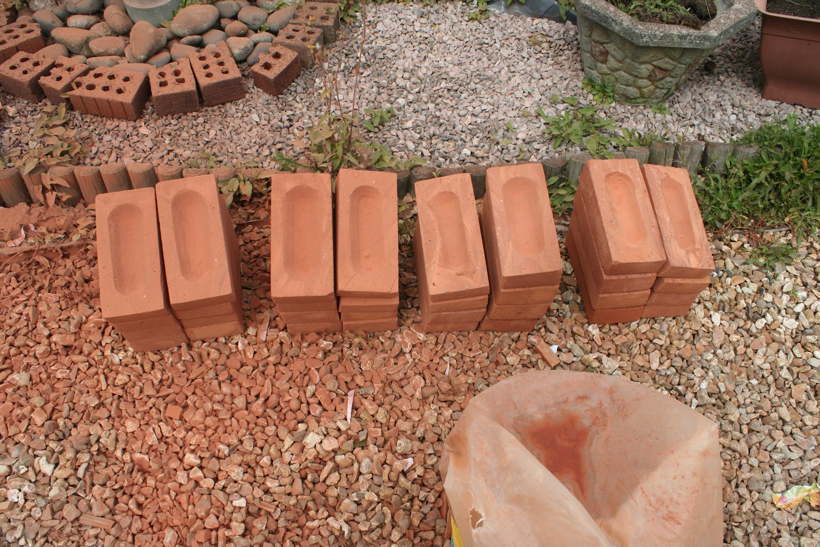 The first batch of cut bricks