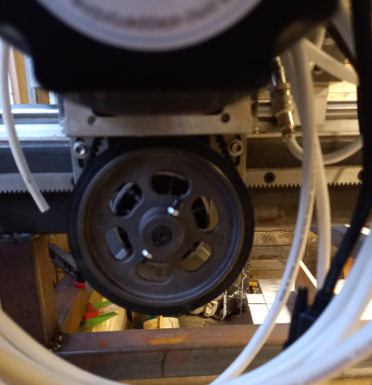 The pulley assembly attached to the CNC router